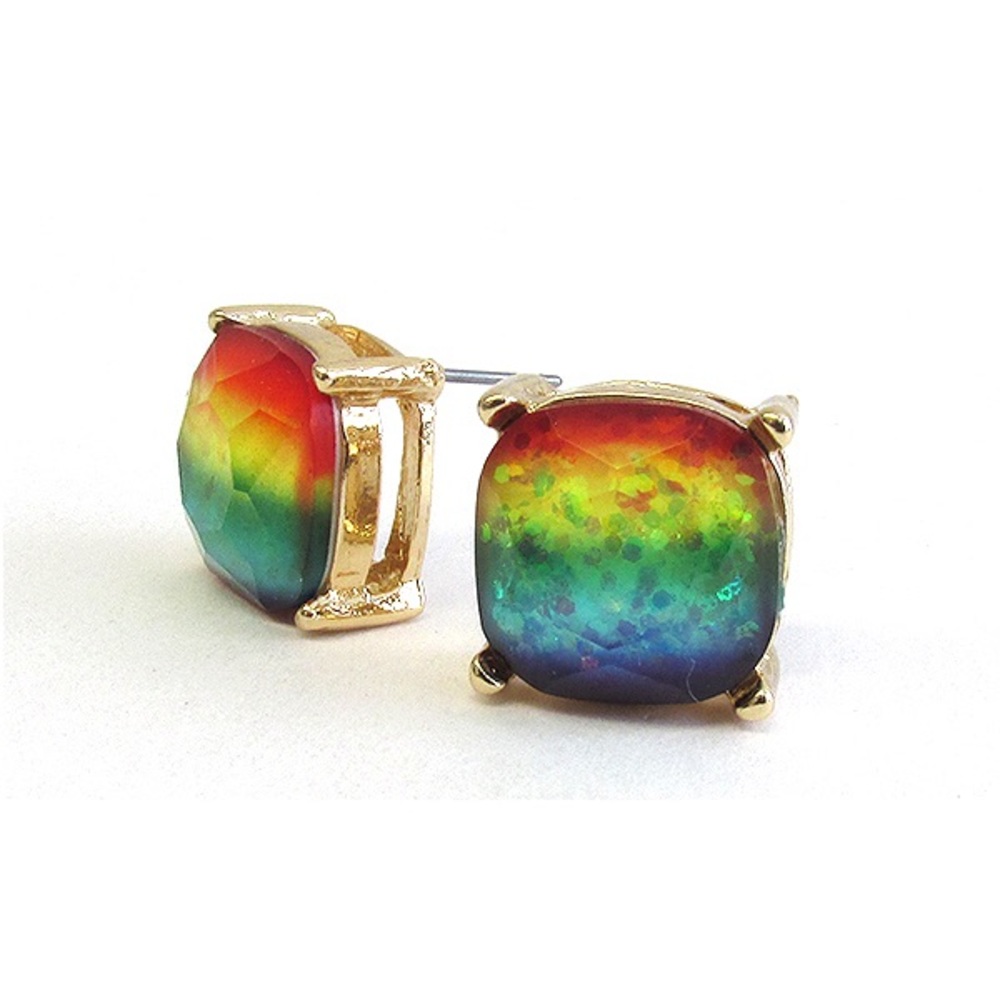 Gold Rainbow glitter stone stud fashion jewelry earrings